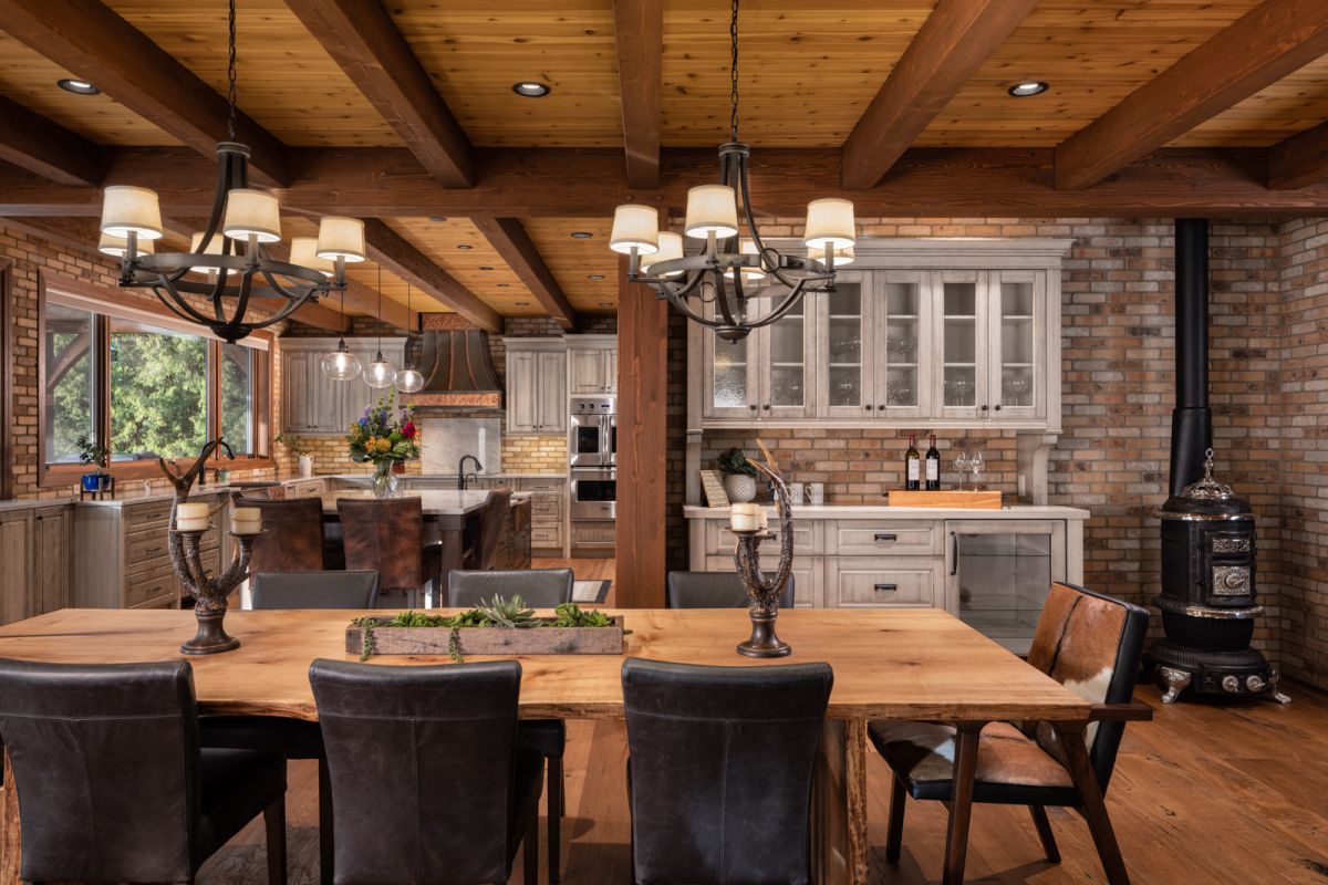 Interior architectural of timberframe home kitchen