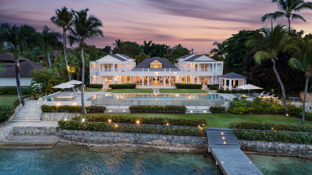 Aerial caribbean luxury residence on ocean