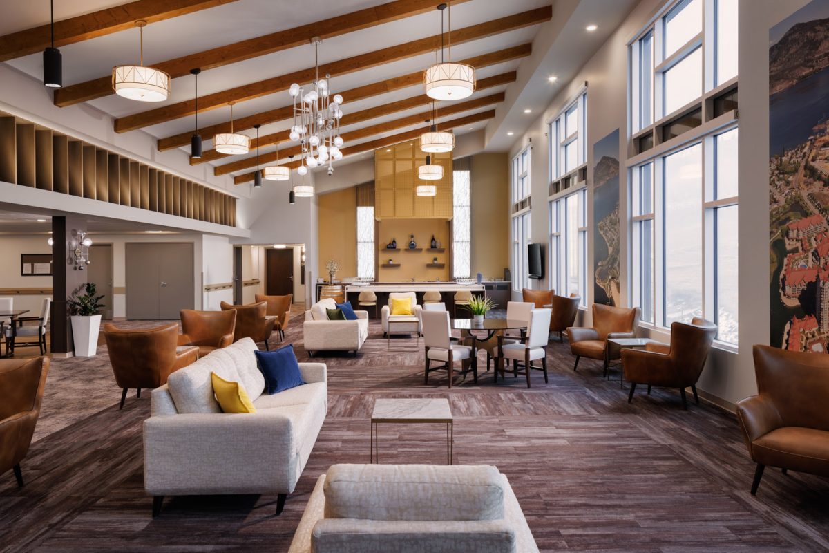 Architectural interior photograph by Shawn Talbot of resort interior of dining hall