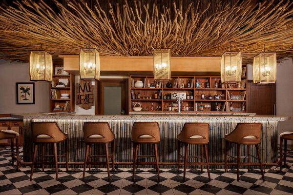 Sandals Saint Vincent architectural interior of rum bar with bamboo ceiling and vintage decor